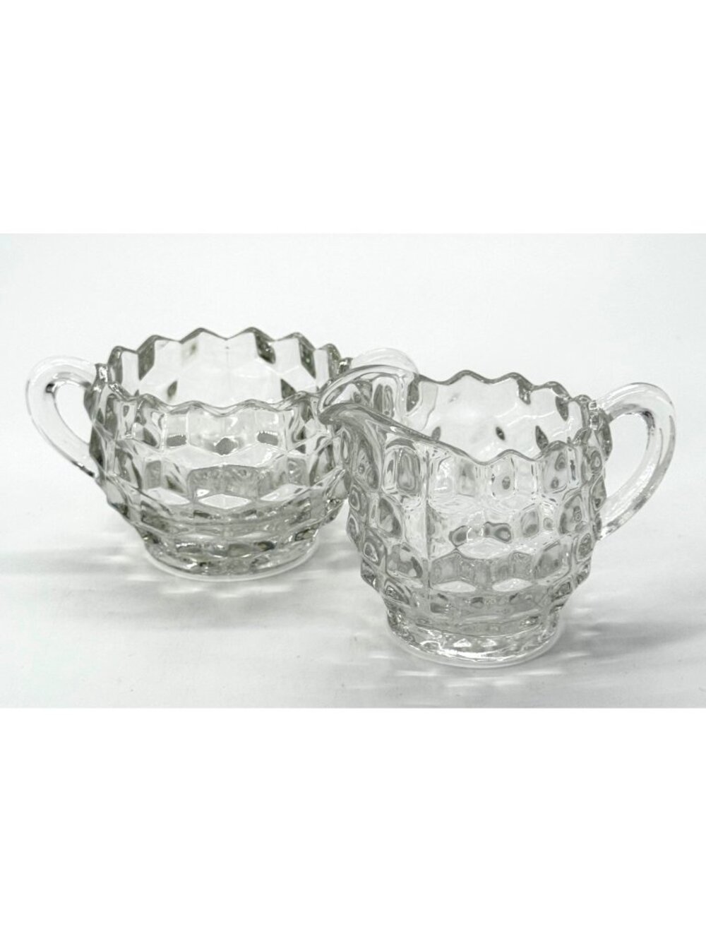 Vintage Fostoria American Pattern Glass Sugar Bowl & Creamer Set Cubed #811